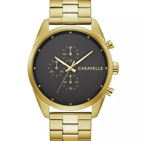 Caravelle by Bulova Traditional Classic Men Caravelle by Bulova Chrono Gold Tone Quartz Men\'s 44 mm Watch NWT a beauty !!!